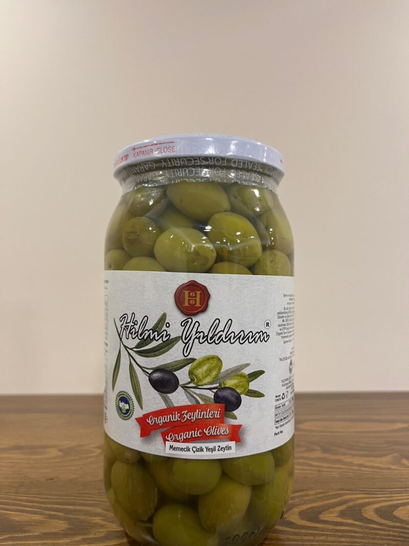 Hilmi Yıldırım Organik Memecik Çizik Yeşil Zeytin (Cam Kavanoz 650 g)