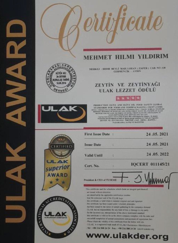 hilmi yıldırım ödül sertifika