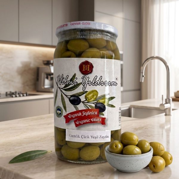Organik Gemlik Çizik Yeşil Zeytin 650 Gr