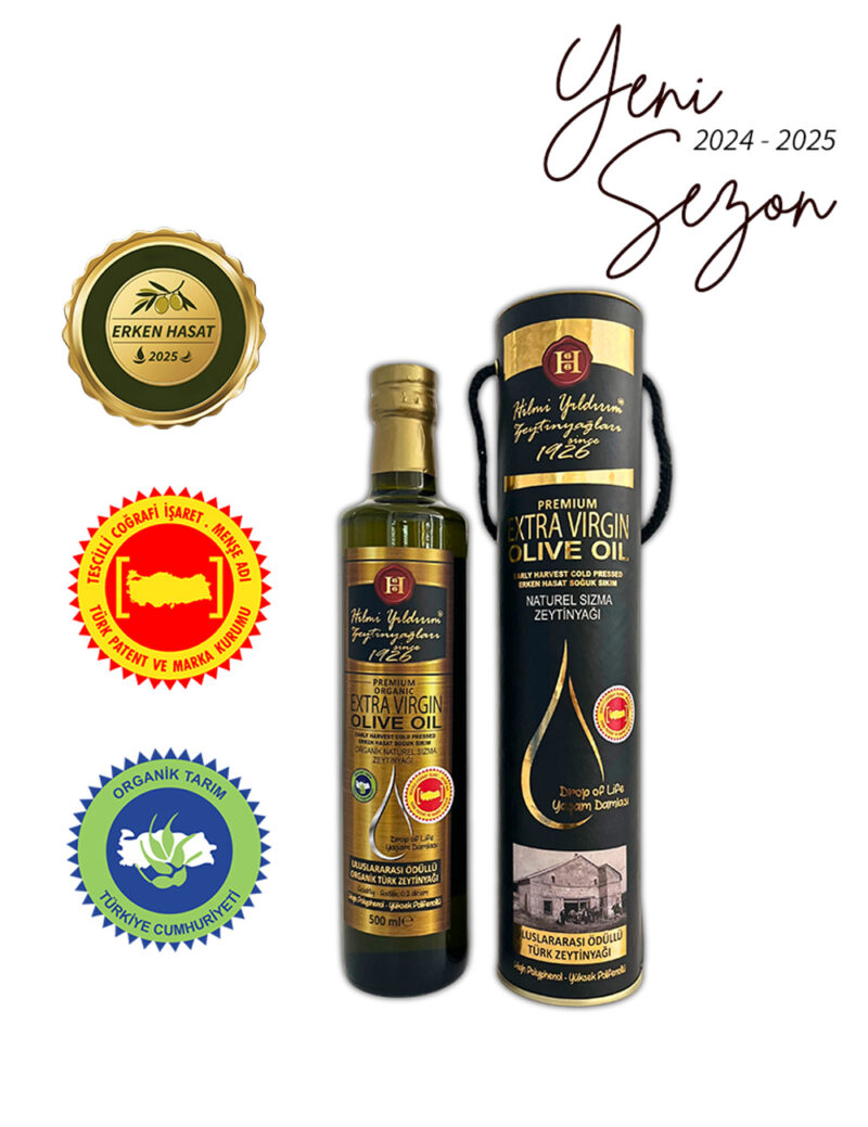 Erken Hasat Soğuk Sıkım Natürel Zeytinyağı 500 ml & Hediyelik Silindir Kutu