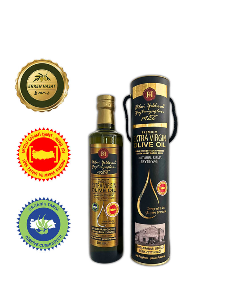 Erken Hasat Soğuk Sıkım Natürel Zeytinyağı 500 ml & Hediyelik Silindir Kutu