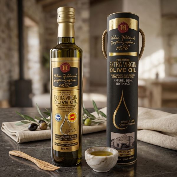 Erken Hasat Soğuk Sıkım Filtresiz Natürel Sızma Zeytinyağı 500 ml & Hediyelik Silindir Kutu