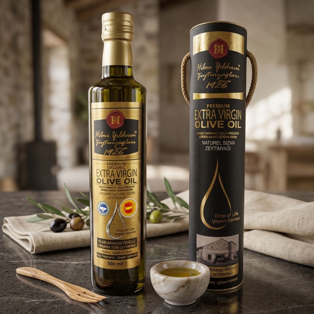 Erken Hasat Soğuk Sıkım Filtresiz Natürel Sızma Zeytinyağı 500 ml & Hediyelik Silindir Kutu