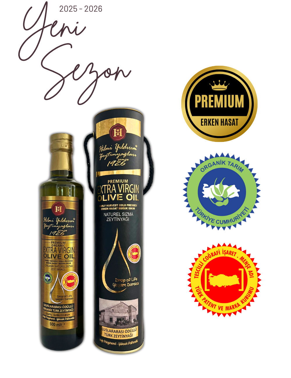 Erken Hasat Soğuk Sıkım Natürel Zeytinyağı 500 ml & Hediyelik Silindir Kutu